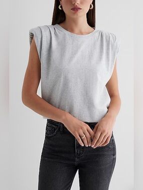 Express Gray Shoulder Pad Muscle Tee Size Small 100% Cotton
